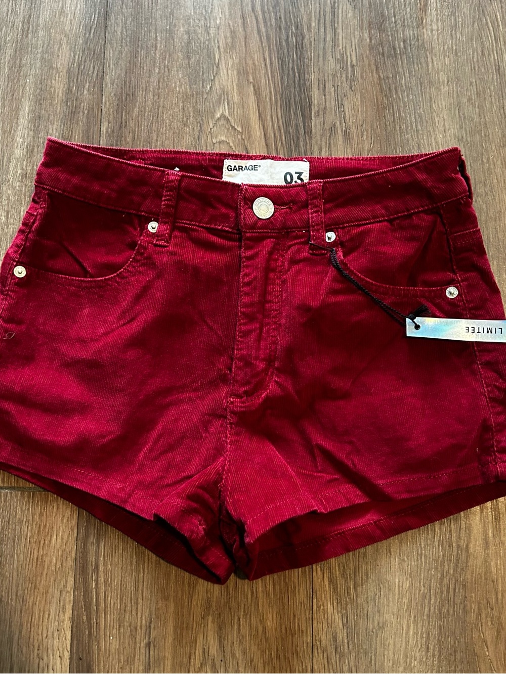 Garage Women' Limited Edition Retro High Waist Shorts Corduroy Red Sz 3